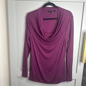 White House Black Market Women's Long Sleeve Purple Cowl Neck Stretchy Top Sz L